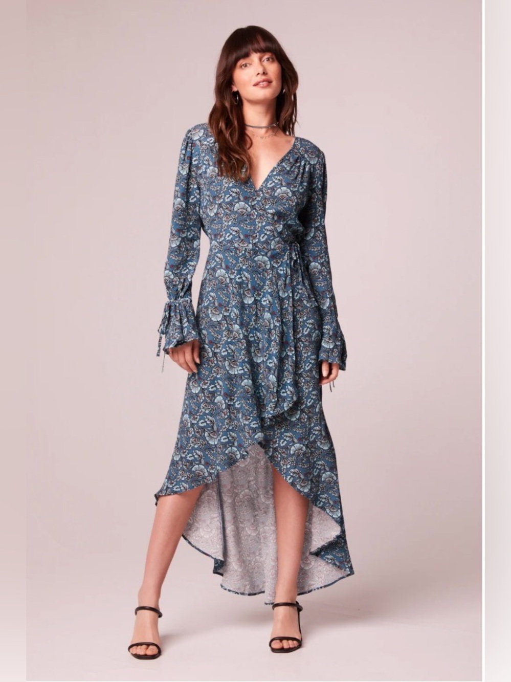 New Band of the Free Jewel Teal Floral Wrap hi-low Dress